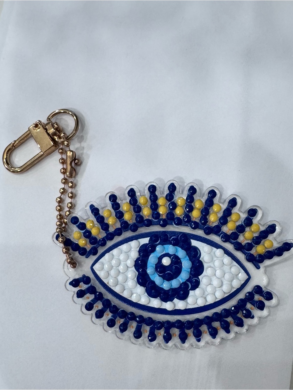 Evil Eye Beaded custom bedazzle Md Keychain Charm - Blue, Yellow & White